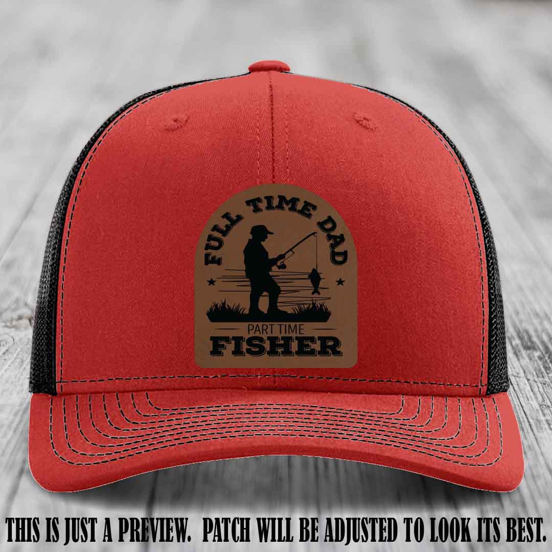 Dark Brown to Black Patch on Red to Black Hat - Custom Leather Patch Trucker Hat