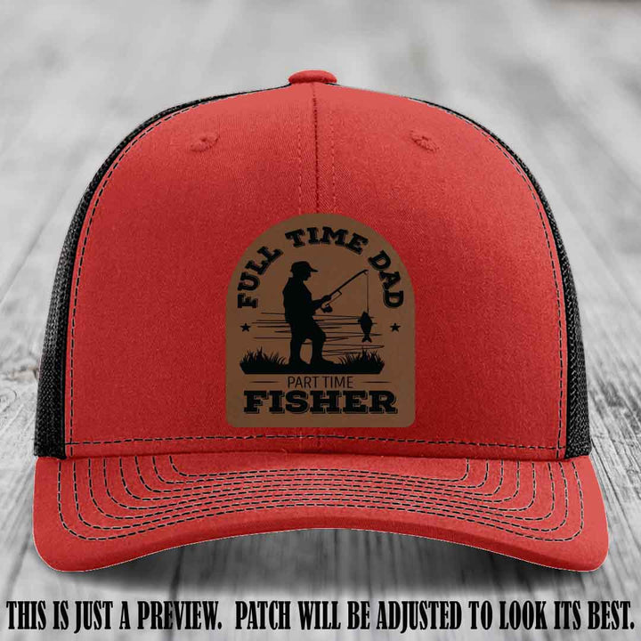 Dark Brown to Black Patch on Red to Black Hat - Custom Leather Patch Trucker Hat