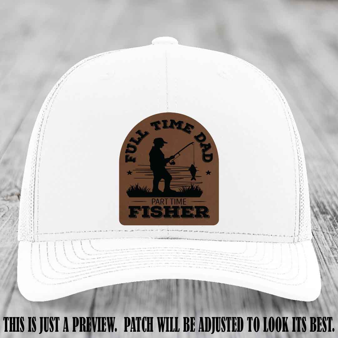 Dark Brown to Black Patch on White Hat - Custom Leather Patch Trucker Hat