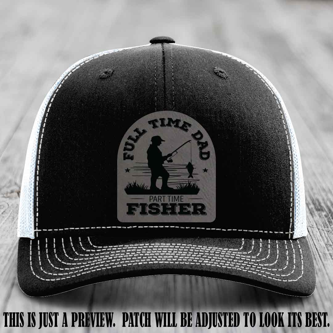 Grey to Black Patch on Black to White Hat - Custom Leather Patch Trucker Hat