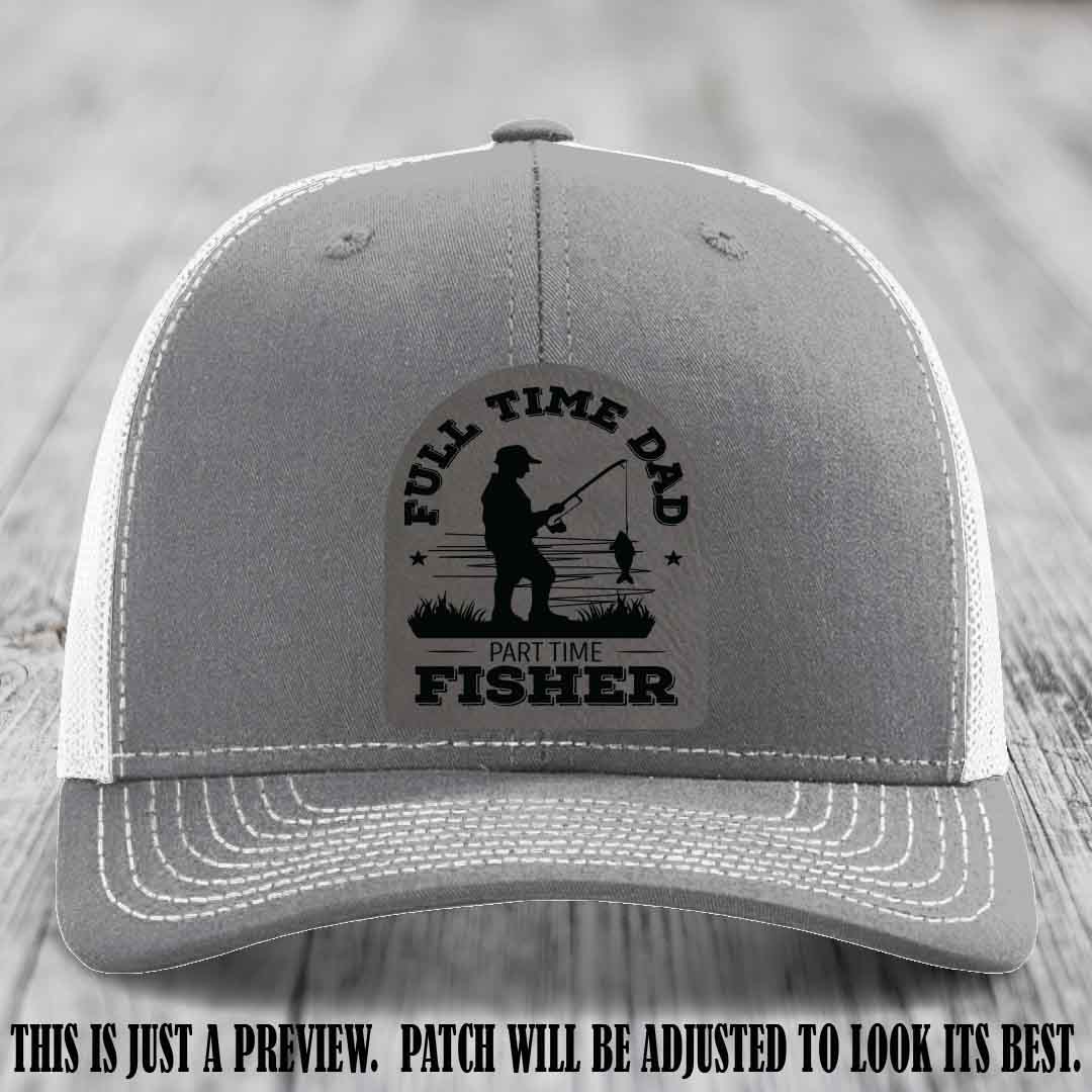 Grey to Black Patch on Heather Grey to White Hat - Custom Leather Patch Trucker Hat