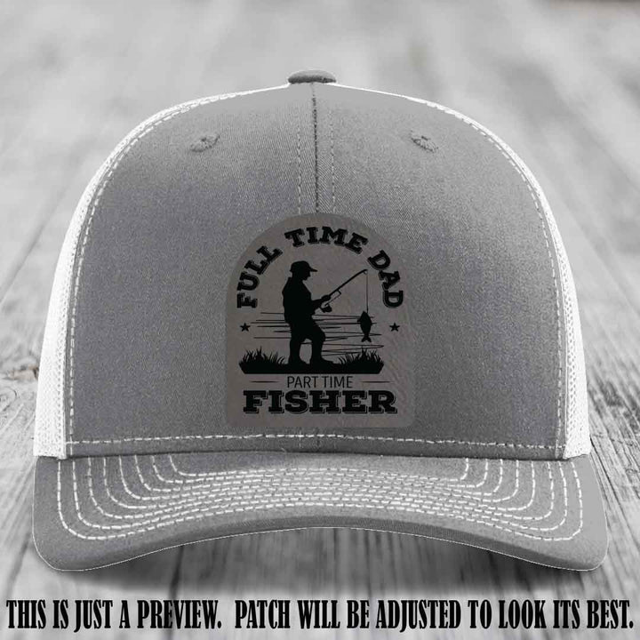 Grey to Black Patch on Heather Grey to White Hat - Custom Leather Patch Trucker Hat