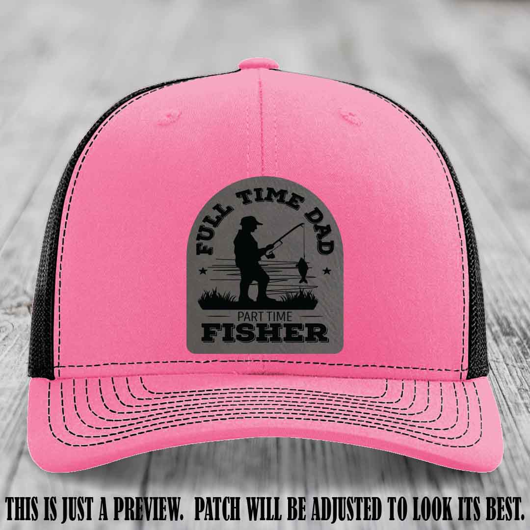 Grey to Black Patch on Hot Pink to Black Hat - Custom Leather Patch Trucker Hat