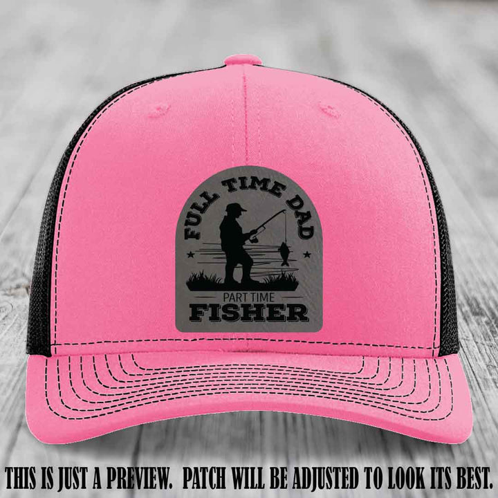 Grey to Black Patch on Hot Pink to Black Hat - Custom Leather Patch Trucker Hat