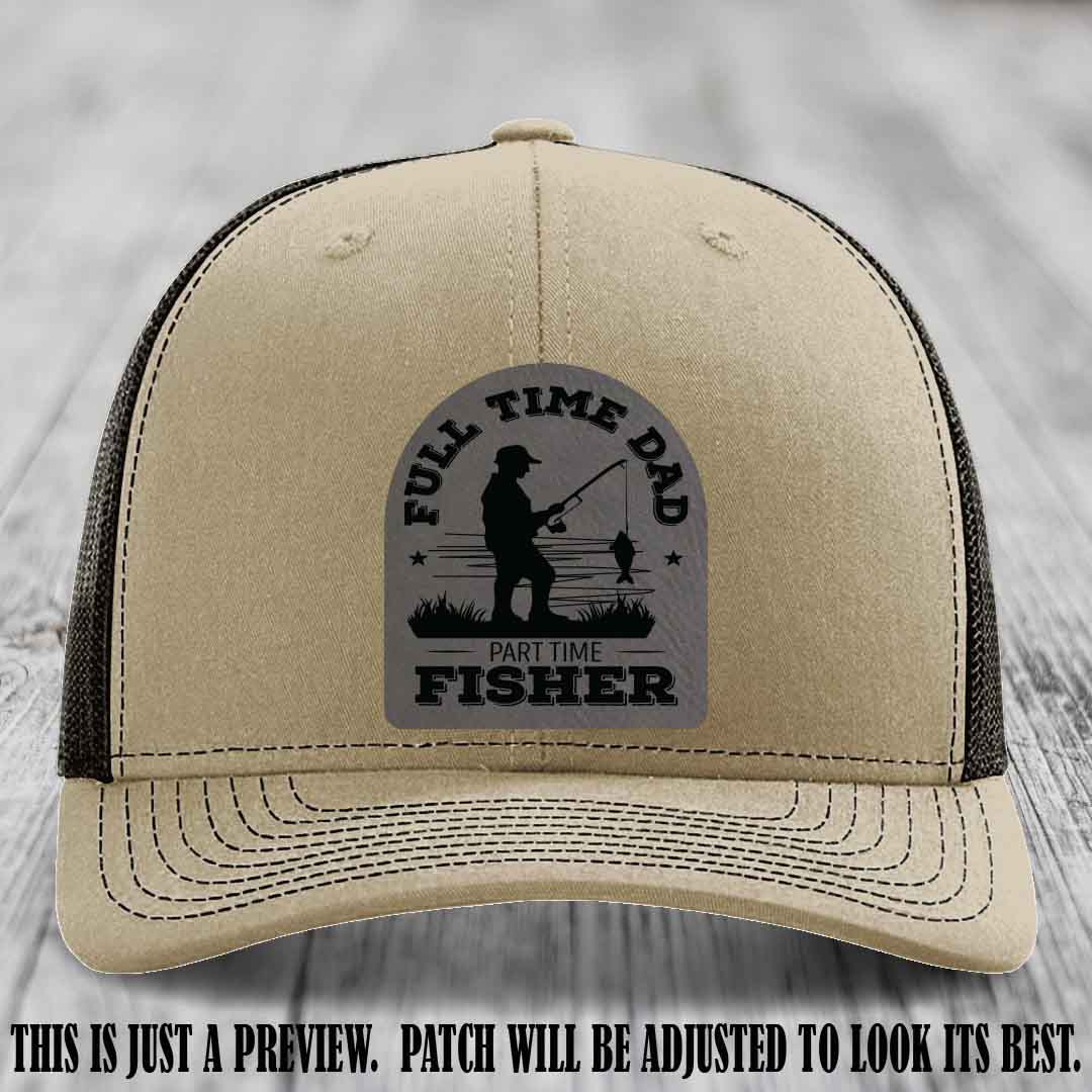 Grey to Black Patch on Khaki to Coffee Hat - Custom Leather Patch Trucker Hat