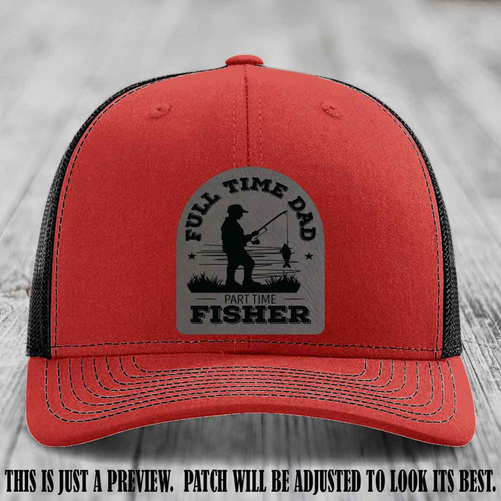 Grey to Black Patch on Red to Black Hat - Custom Leather Patch Trucker Hat