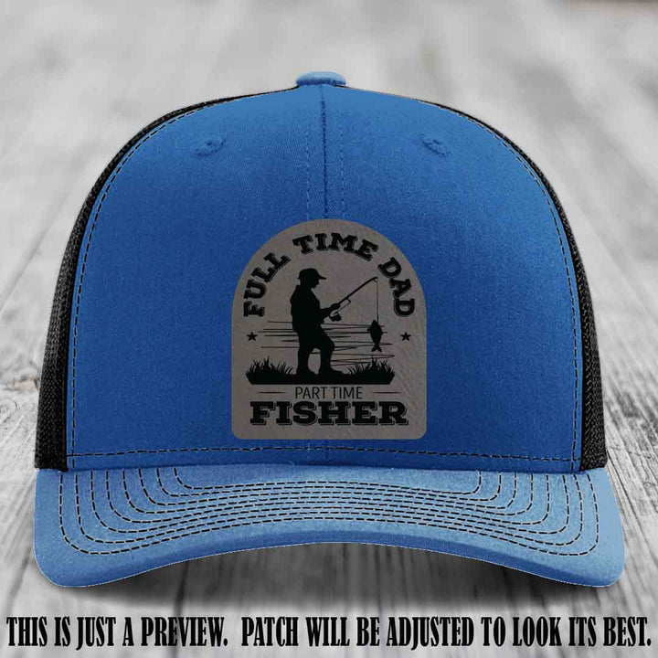 Grey to Black Patch on Royal to Black Hat - Custom Leather Patch Trucker Hat