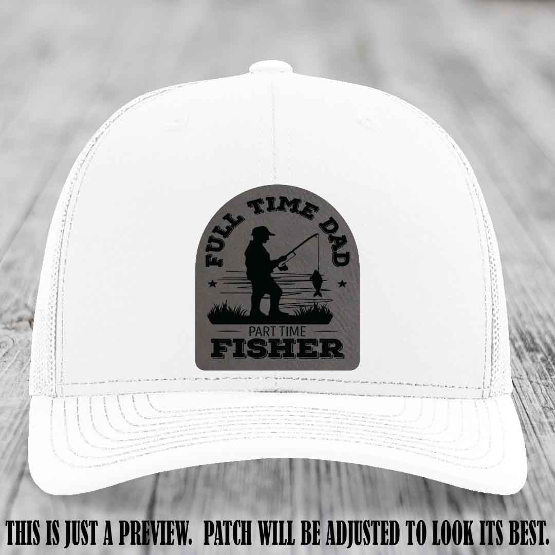 Grey to Black Patch on White Hat - Custom Leather Patch Trucker Hat