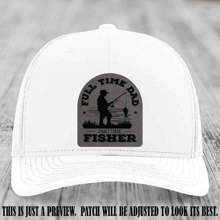 Grey to Black Patch on White Hat - Custom Leather Patch Trucker Hat