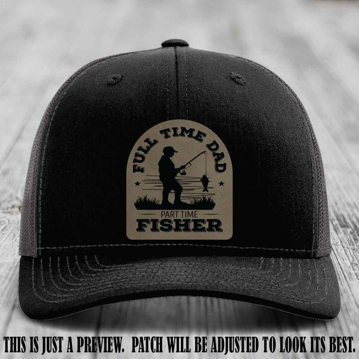 Light Brown to Black Patch on Black to Charcoal Hat - Custom Leather Patch Trucker Hat