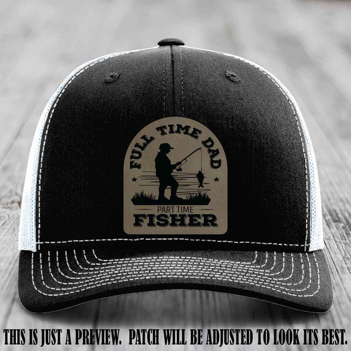 Light Brown to Black Patch on Black to White Hat - Custom Leather Patch Trucker Hat