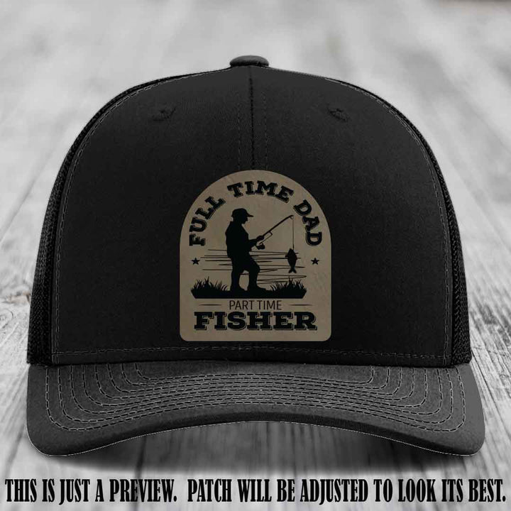 Light Brown to Black Patch on Black Hat - Custom Leather Patch Trucker Hat