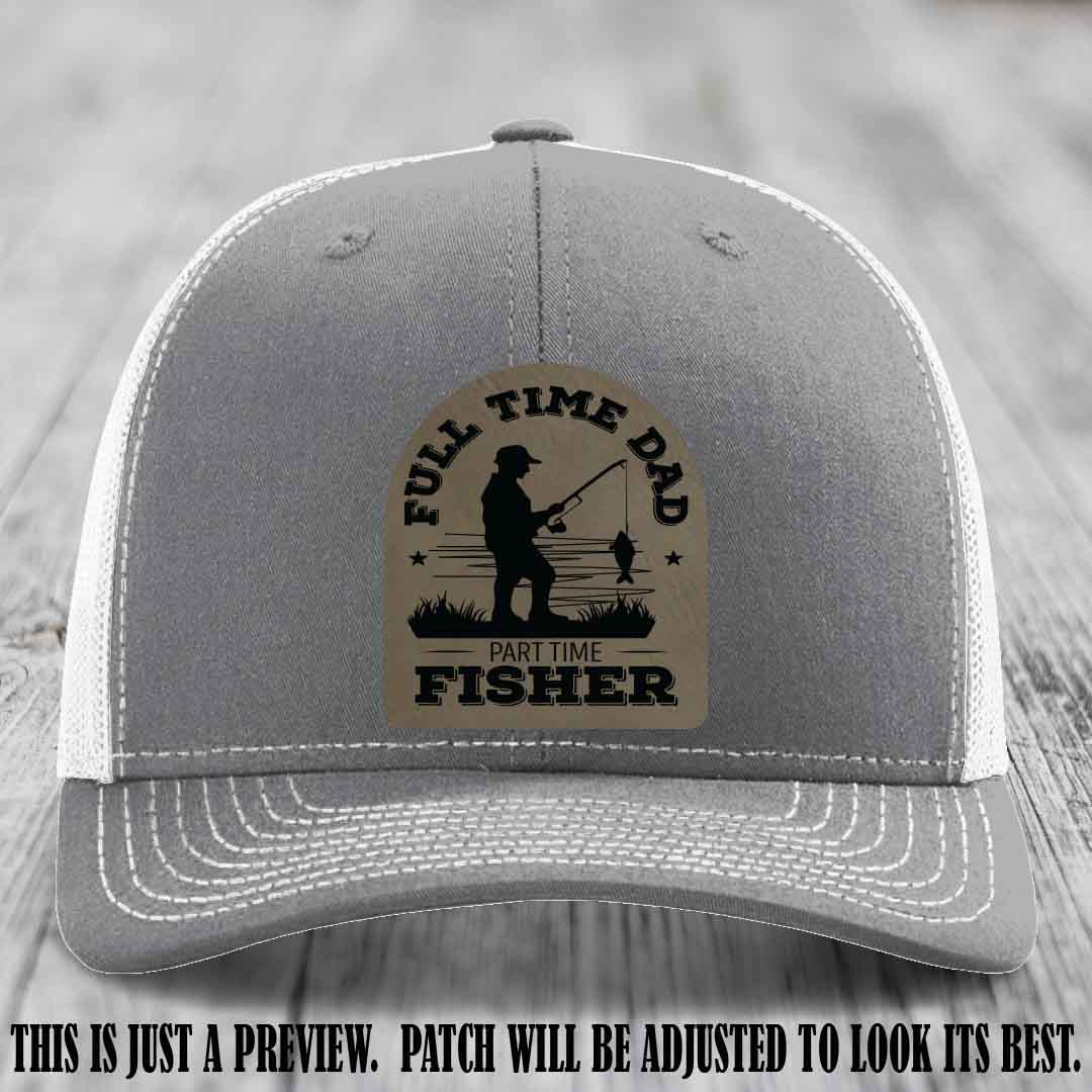 Light Brown to Black Patch on Heather Grey to White Hat - Custom Leather Patch Trucker Hat