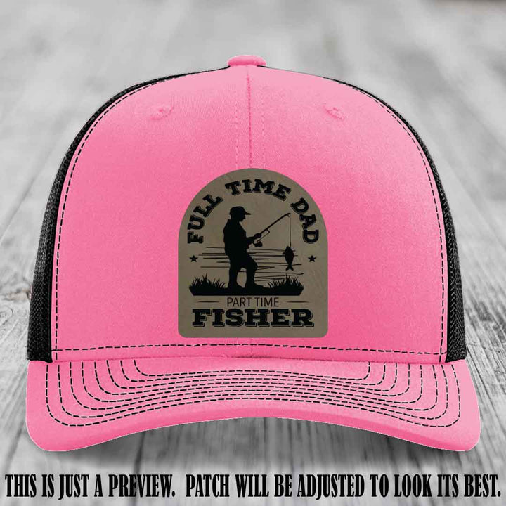 Light Brown to Black Patch on Hot Pink to Black Hat - Custom Leather Patch Trucker Hat