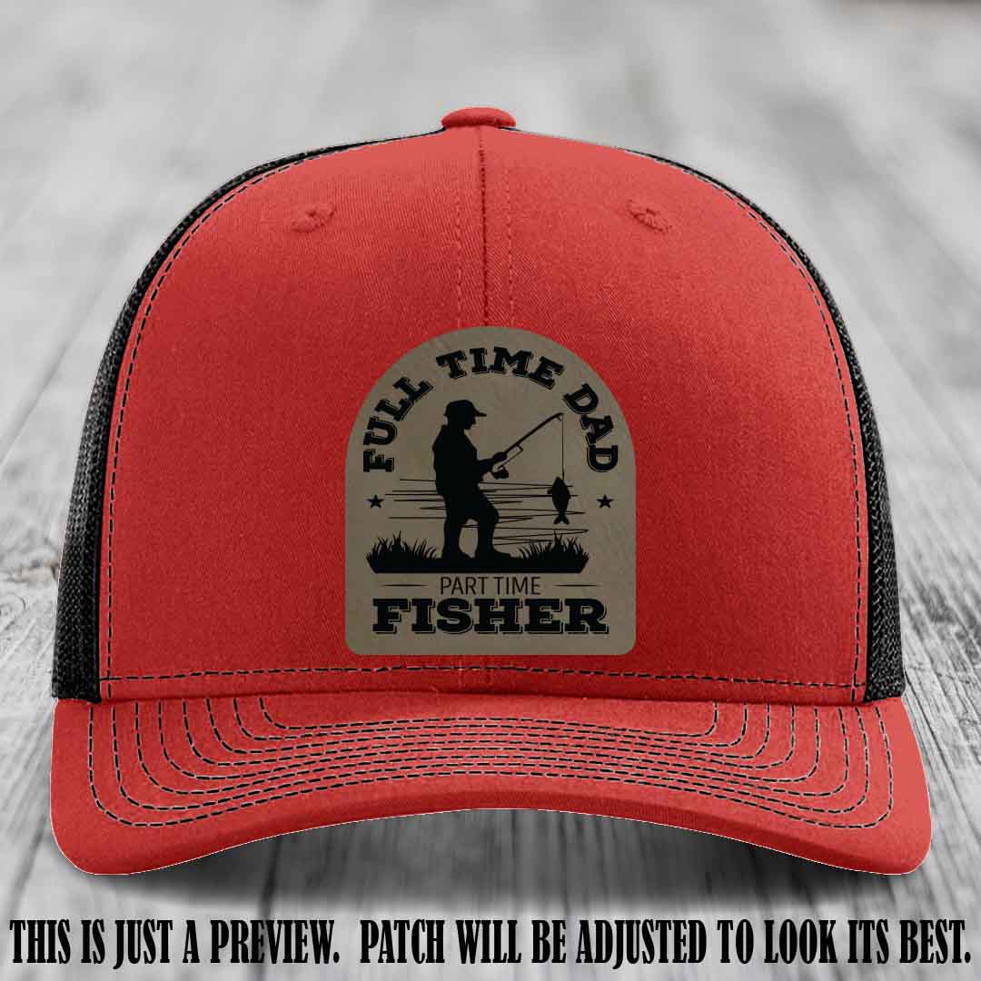 Light Brown to Black Patch on Red to Black Hat - Custom Leather Patch Trucker Hat