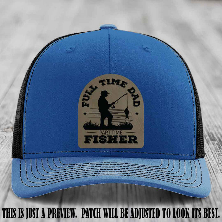 Light Brown to Black Patch on Royal to Black Hat - Custom Leather Patch Trucker Hat