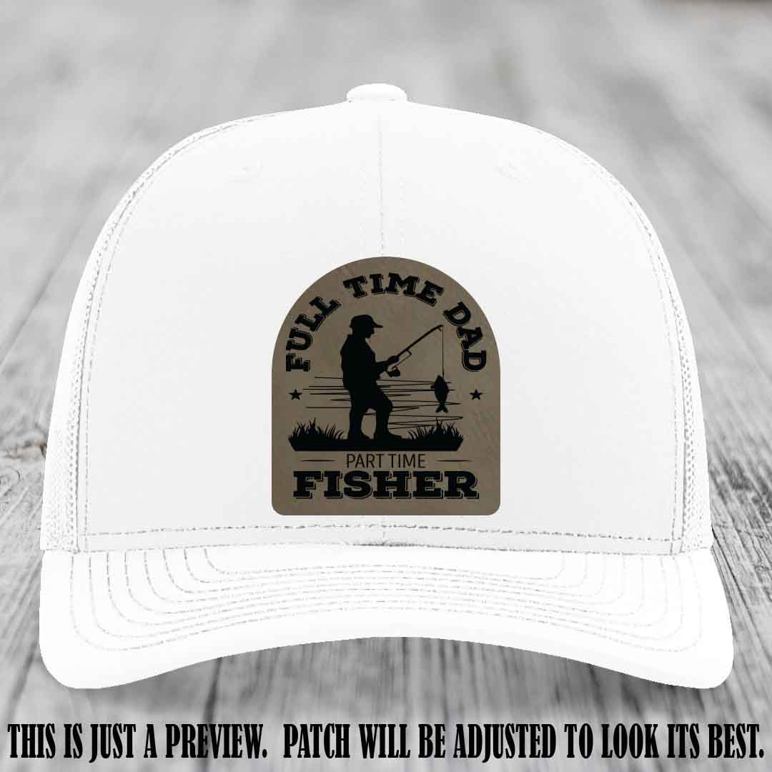Light Brown to Black Patch on White Hat - Custom Leather Patch Trucker Hat