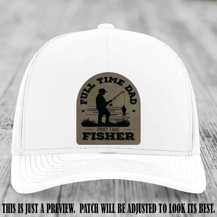 Light Brown to Black Patch on White Hat - Custom Leather Patch Trucker Hat