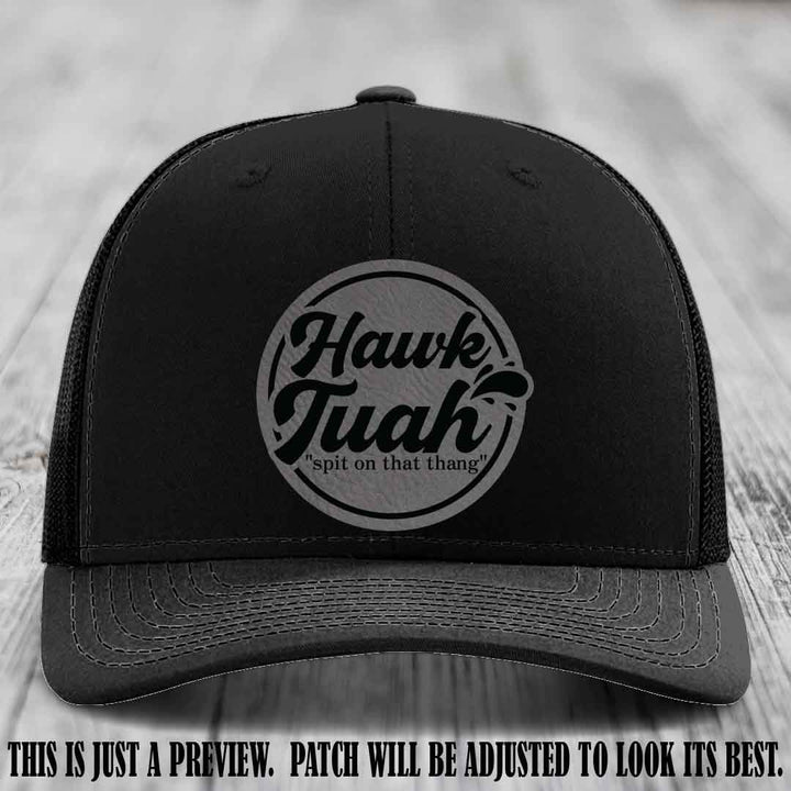 Hawk Tuah 'Grey to Black' patch on Black Hat Richardson 112 hat