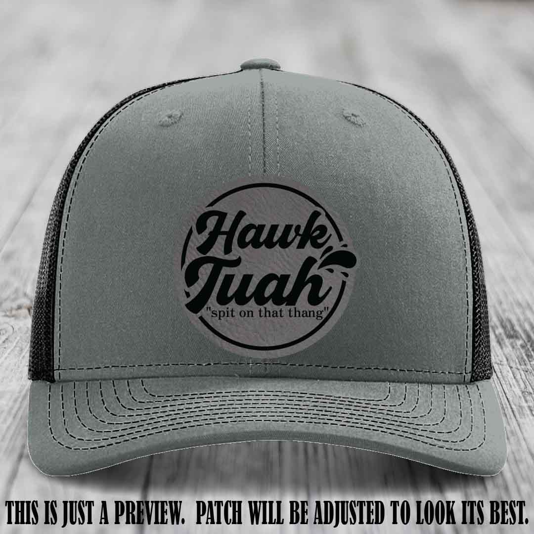 Hawk Tuah 'Grey to Black' patch on Heather Grey to Black Hat Richardson 112 hat