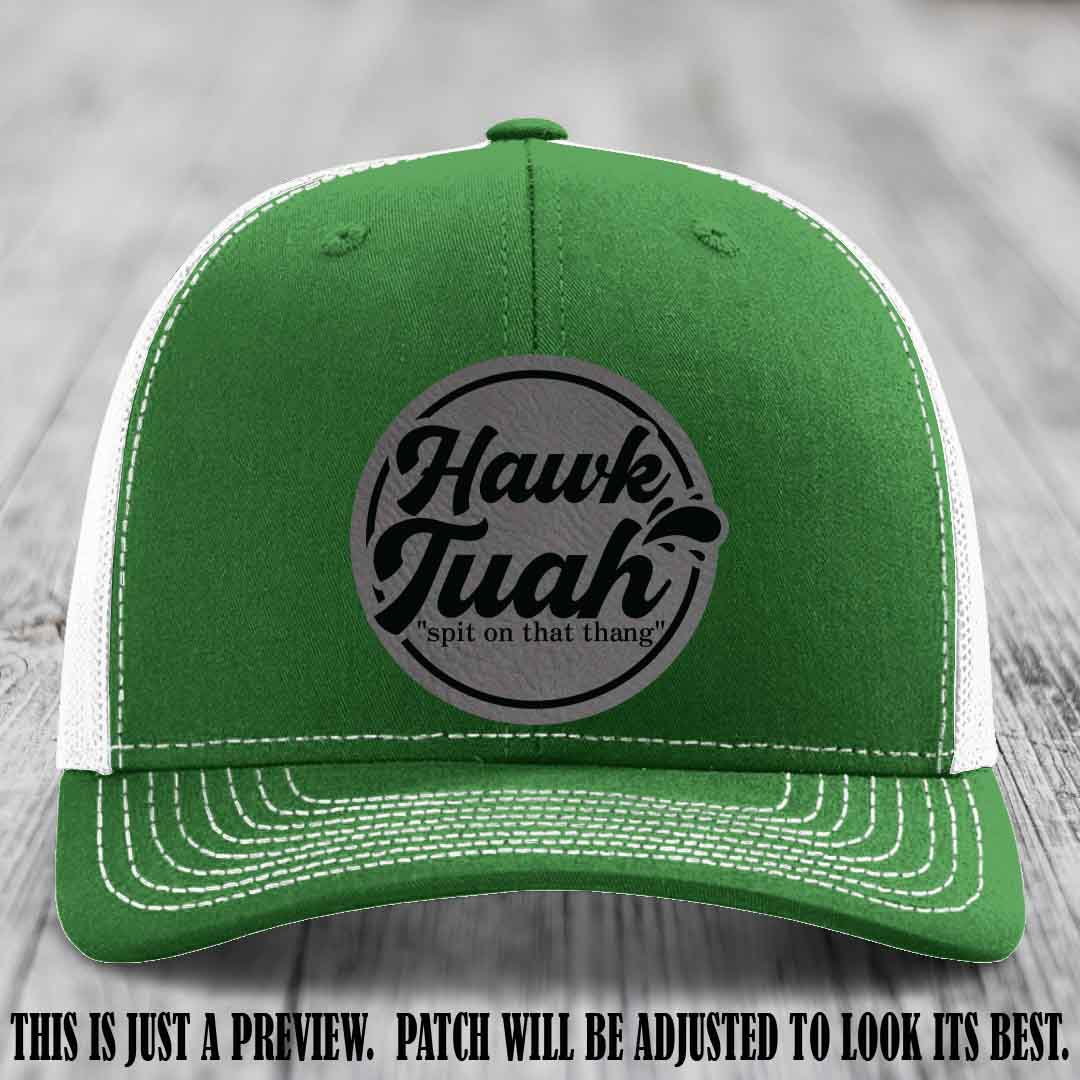 Hawk Tuah 'Grey to Black' patch on Kelly to White Hat Richardson 112 hat