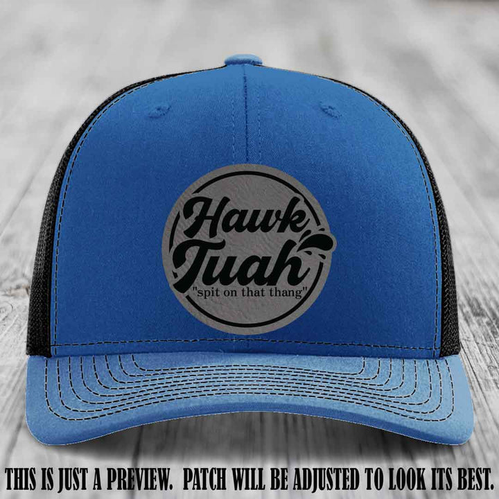 Hawk Tuah 'Grey to Black' patch on Royal to Black Hat Richardson 112 hat