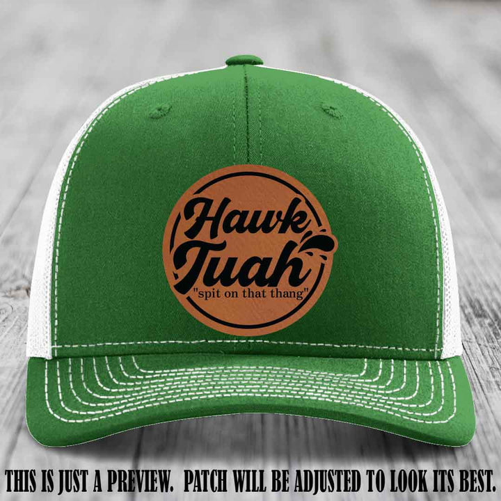 Hawk Tuah 'Rawhide to Black' patch on Kelly to White Hat Richardson 112 hat