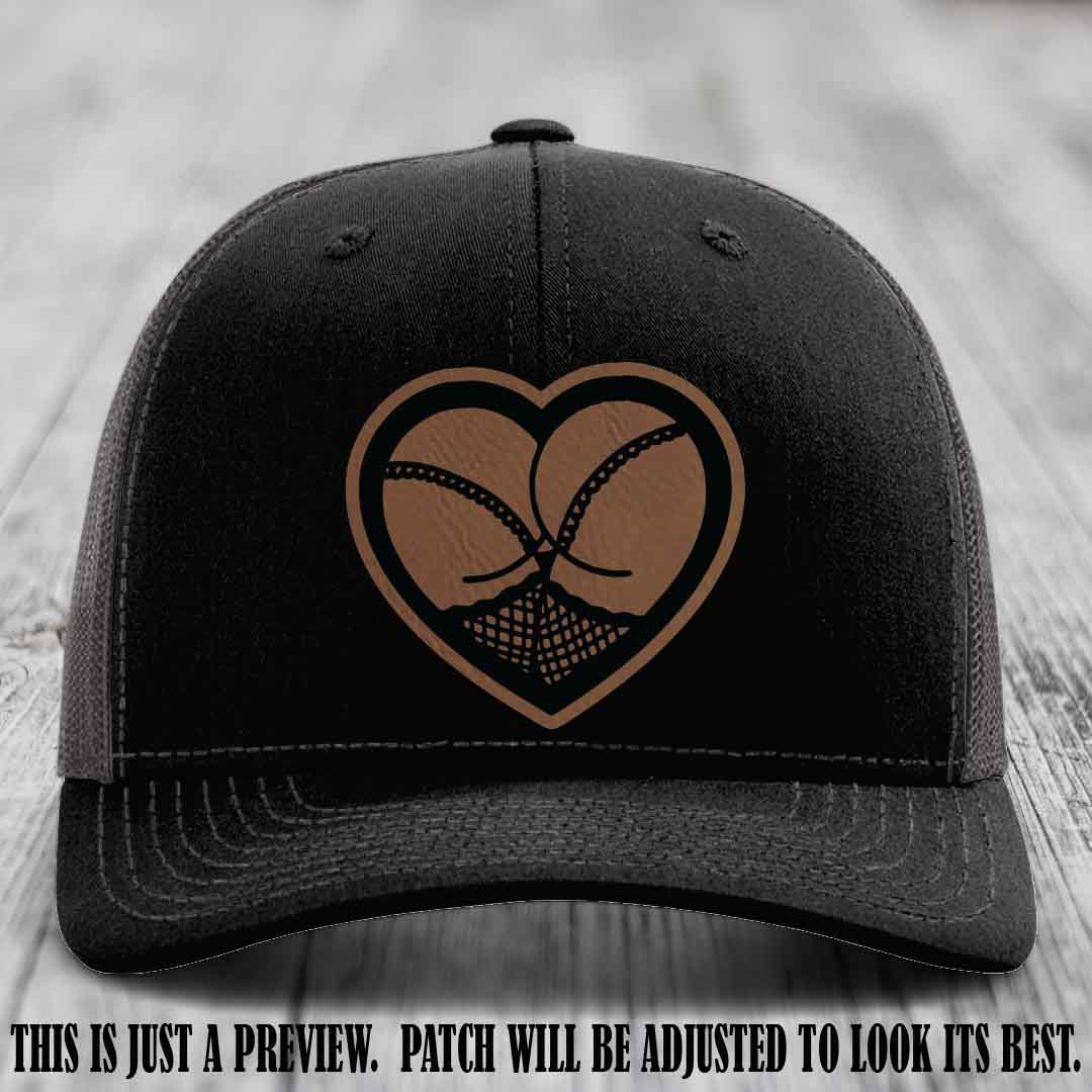 Booty Love Leather Patch in Dark Brown to Black Patch on Black to Charcoal Hat