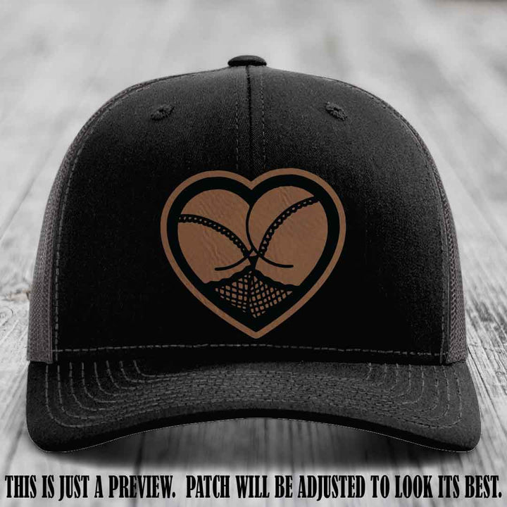 Booty Love Leather Patch in Dark Brown to Black Patch on Black to Charcoal Hat