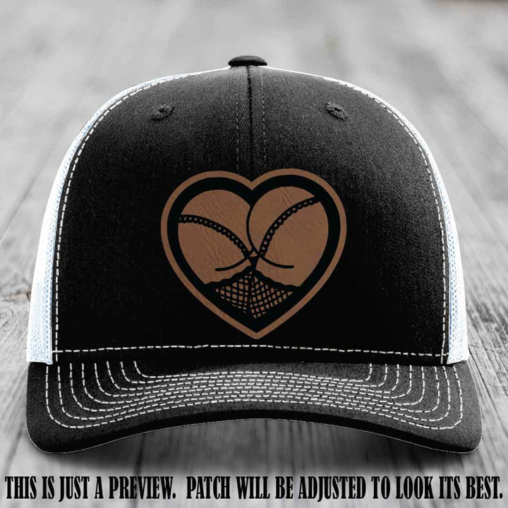 Booty Love Leather Patch in Dark Brown to Black Patch on Black to White Hat