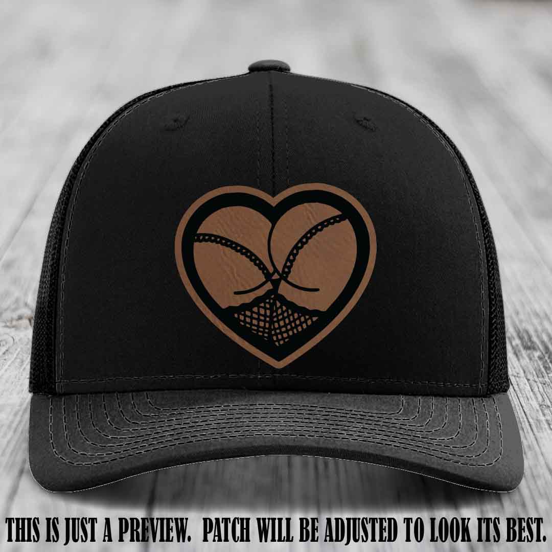 Booty Love Leather Patch in Dark Brown to Black Patch on Black Hat