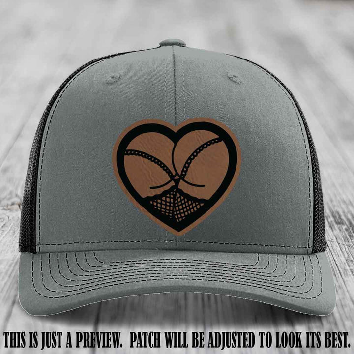 Booty Love Leather Patch in Dark Brown to Black Patch on Heather Grey to Black Hat