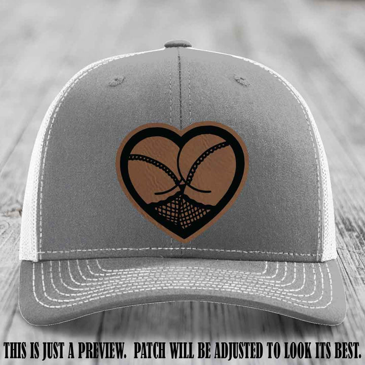 Booty Love Leather Patch in Dark Brown to Black Patch on Heather Grey to White Hat