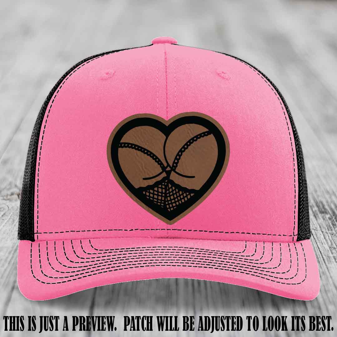 Booty Love Leather Patch in Dark Brown to Black Patch on Hot Pink to Black Hat