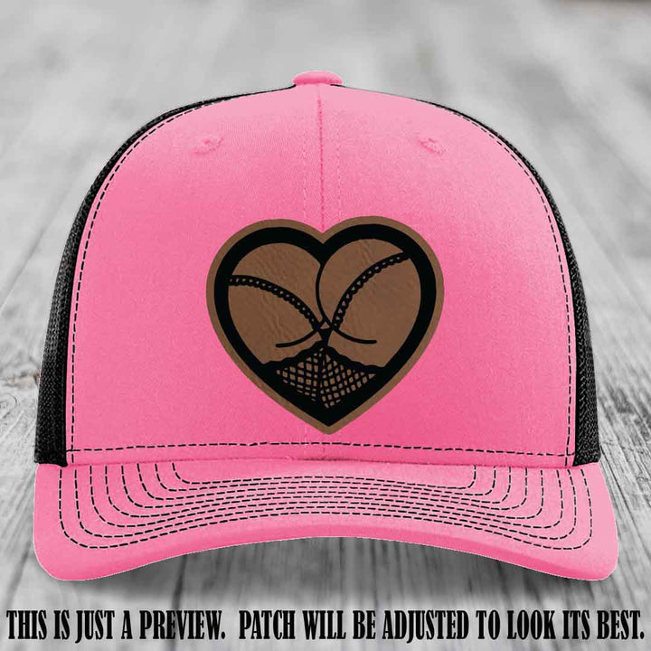 Booty Love Leather Patch in Dark Brown to Black Patch on Hot Pink to Black Hat