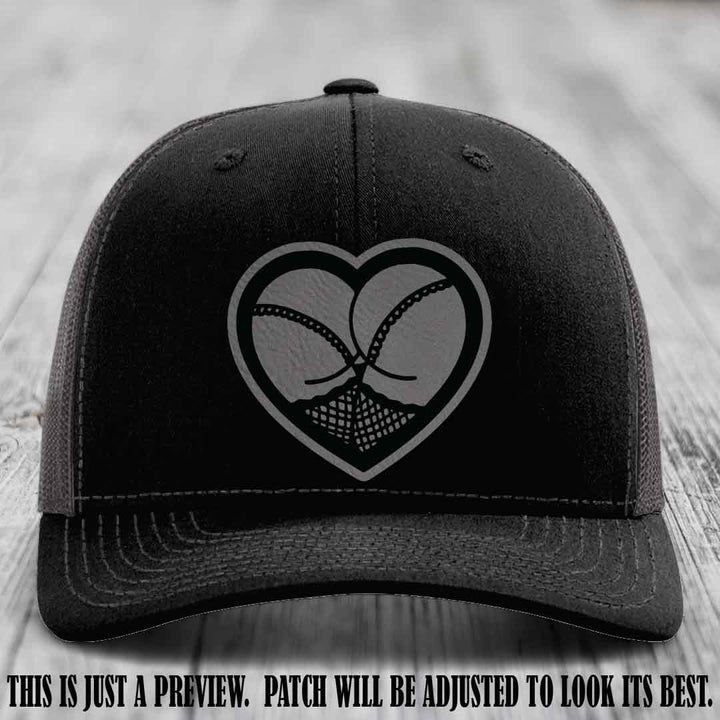 Booty Love Leather Patch in Grey to Black Patch on Black to Charcoal Hat