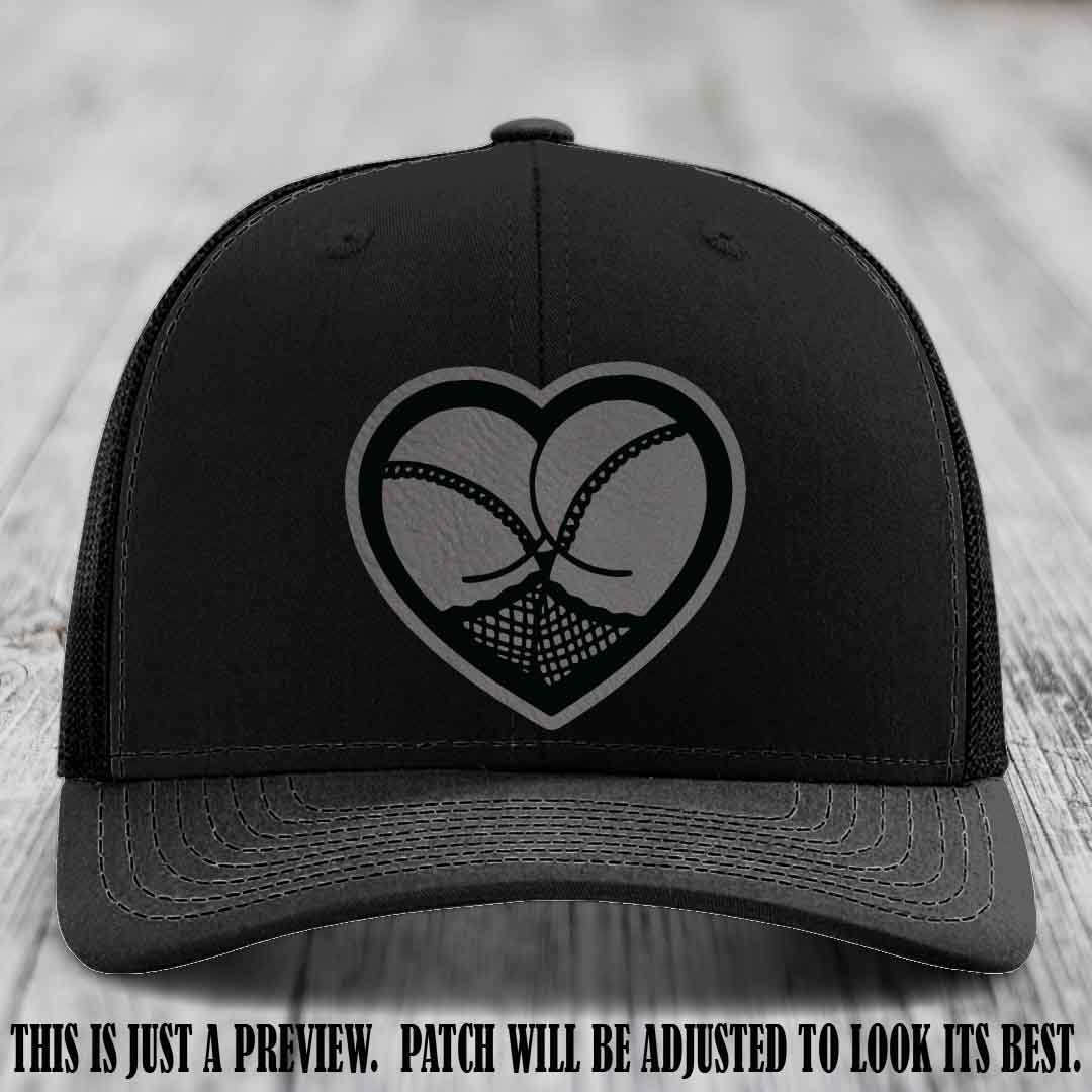 Booty Love Leather Patch in Grey to Black Patch on Black Hat