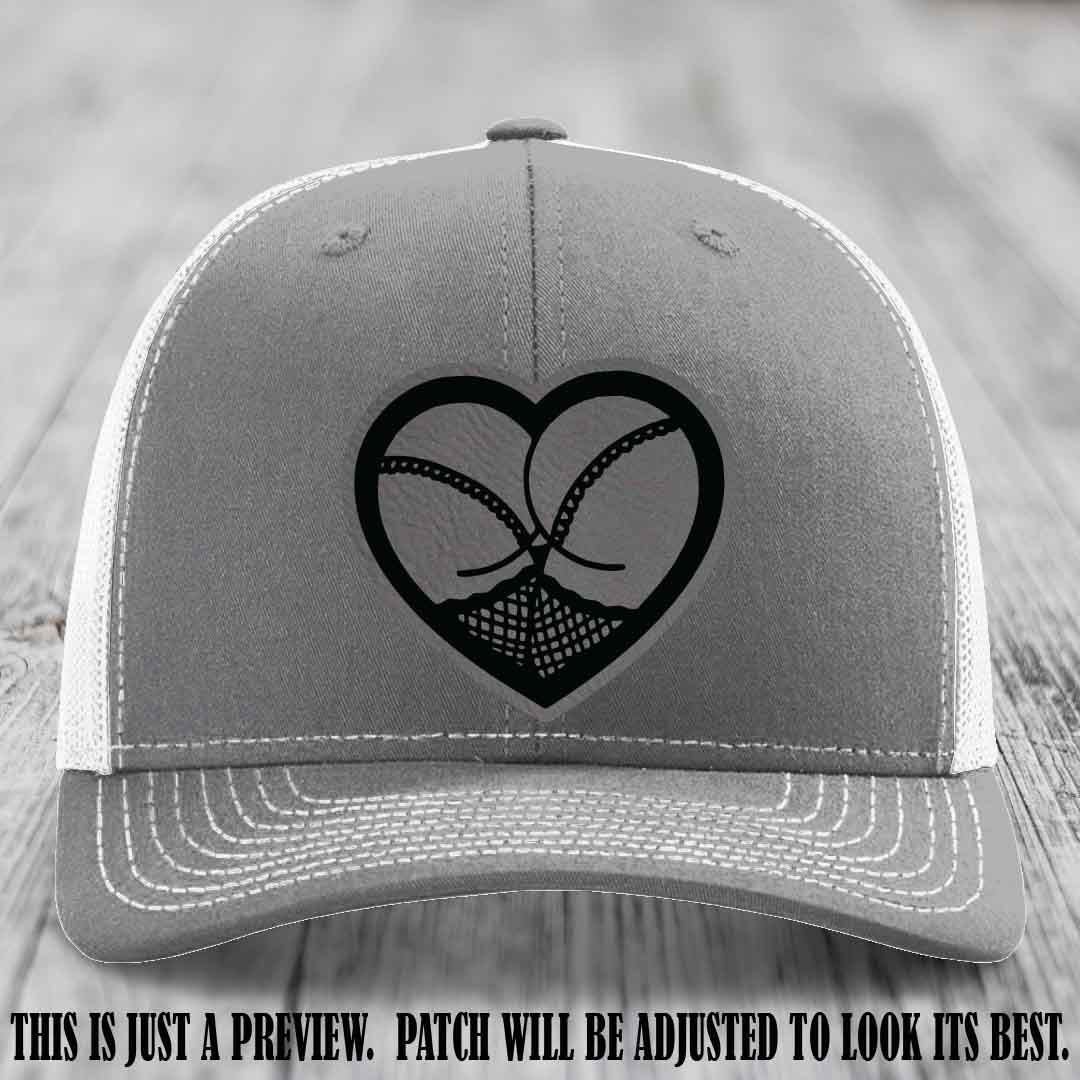 Booty Love Leather Patch in Grey to Black Patch on Heather Grey to White Hat