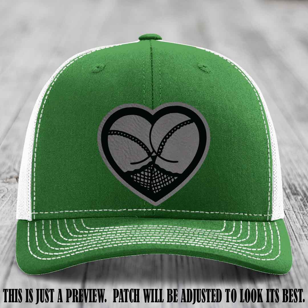 Booty Love Leather Patch in Grey to Black Patch on Kelly to White Hat