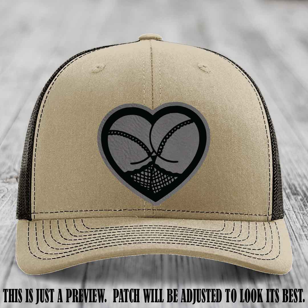 Booty Love Leather Patch in Grey to Black Patch on Khaki to Coffee Hat