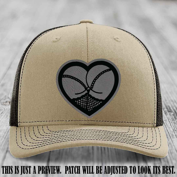 Booty Love Leather Patch in Grey to Black Patch on Khaki to Coffee Hat
