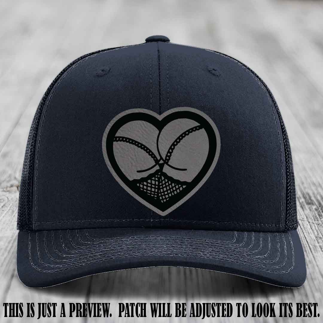 Booty Love Leather Patch in Grey to Black Patch on Navy Hat
