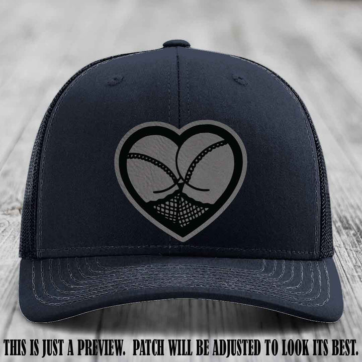 Booty Love Leather Patch in Grey to Black Patch on Navy Hat