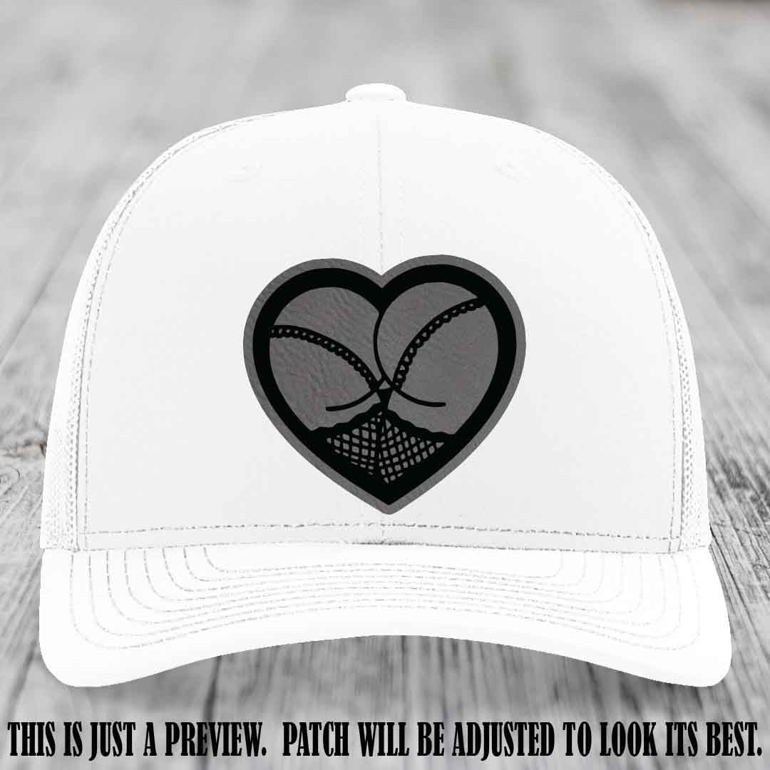 Booty Love Leather Patch in Grey to Black Patch on White Hat