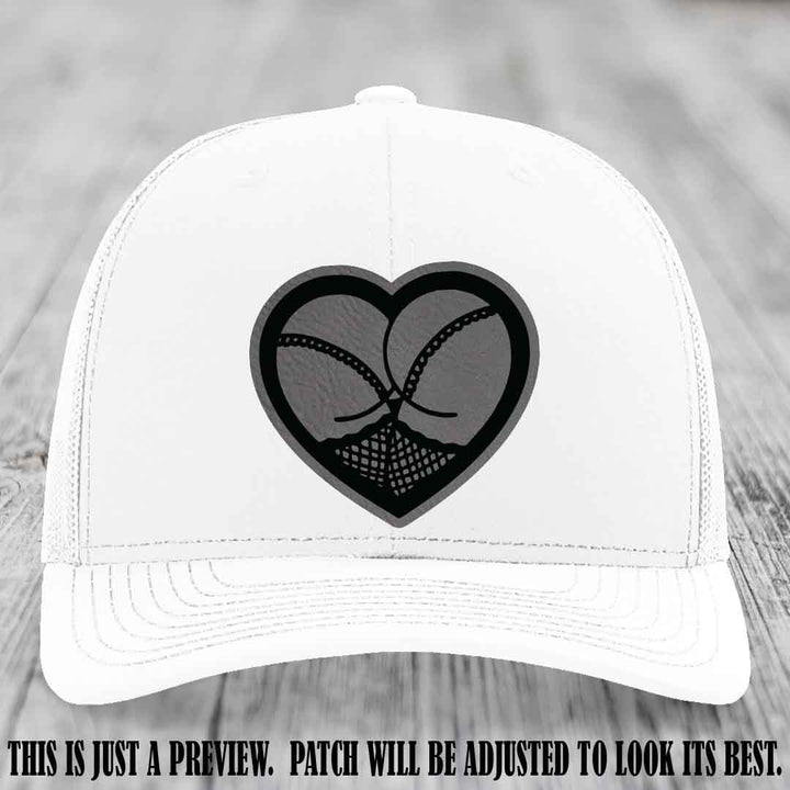 Booty Love Leather Patch in Grey to Black Patch on White Hat