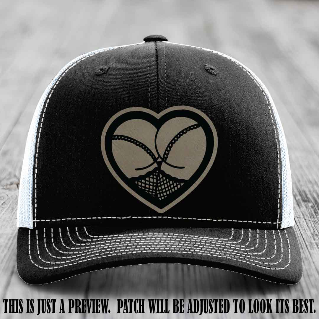 Booty Love Leather Patch in Light Brown to Black Patch on Black to White Hat