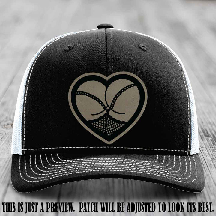 Booty Love Leather Patch in Light Brown to Black Patch on Black to White Hat