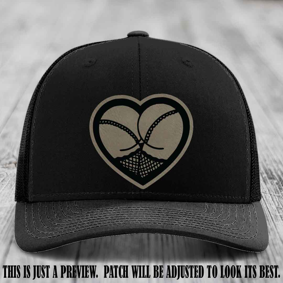 Booty Love Leather Patch in Light Brown to Black Patch on Black Hat