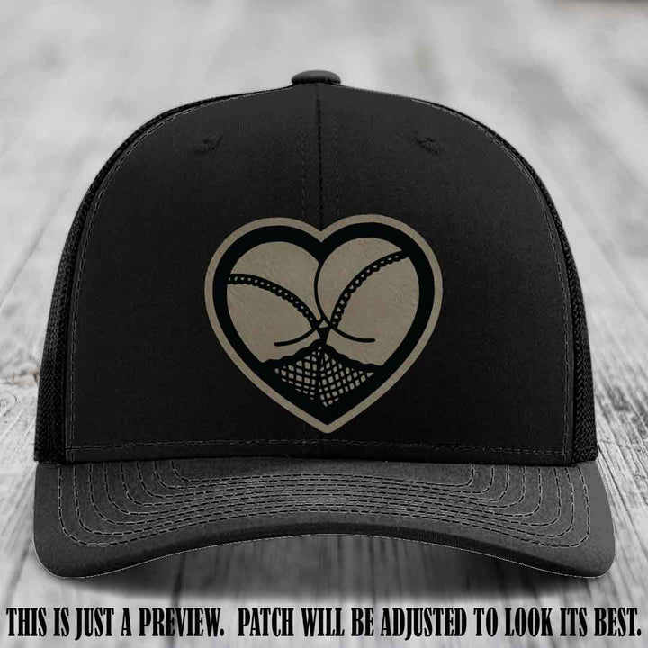 Booty Love Leather Patch in Light Brown to Black Patch on Black Hat