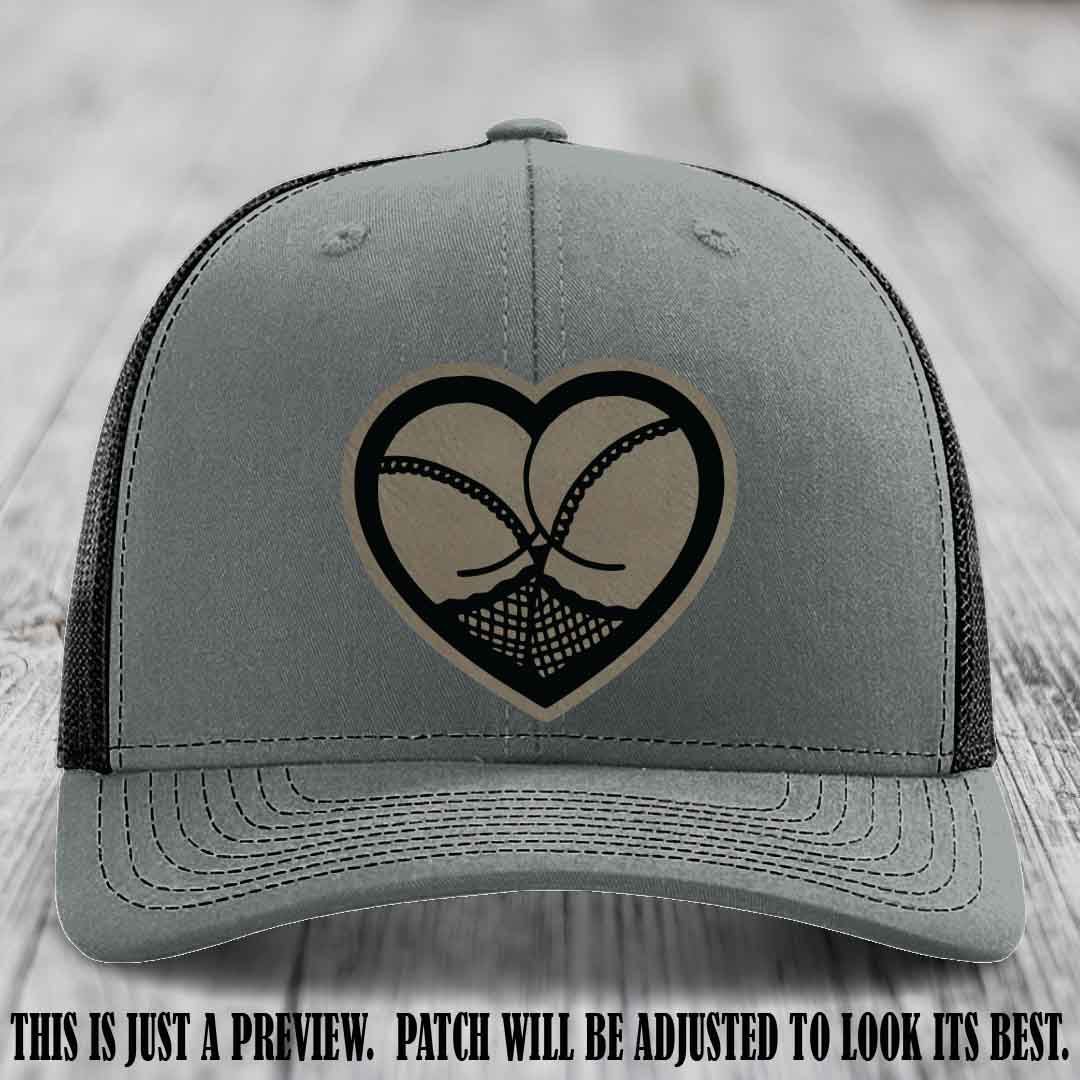Booty Love Leather Patch in Light Brown to Black Patch on Heather Grey to Black Hat